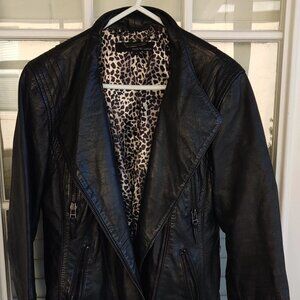 Wilsons Vintage Black Leather Jacket Womens Small Biker's Leopard Print Lining